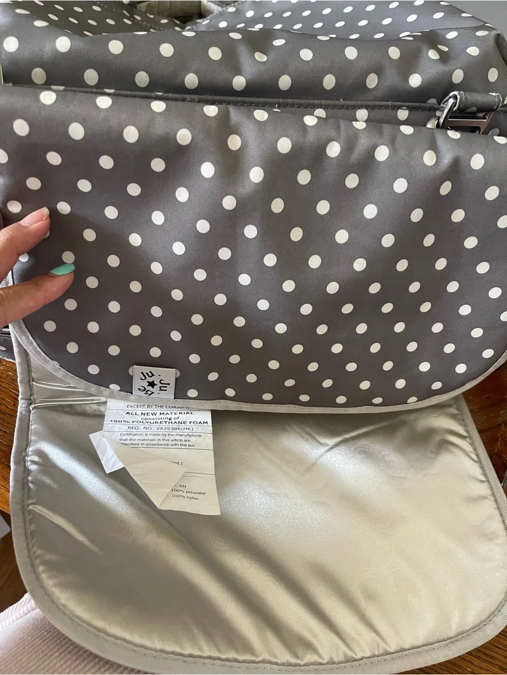 Ju-Ju-Be Gray with White Polka Dots Baby Bag